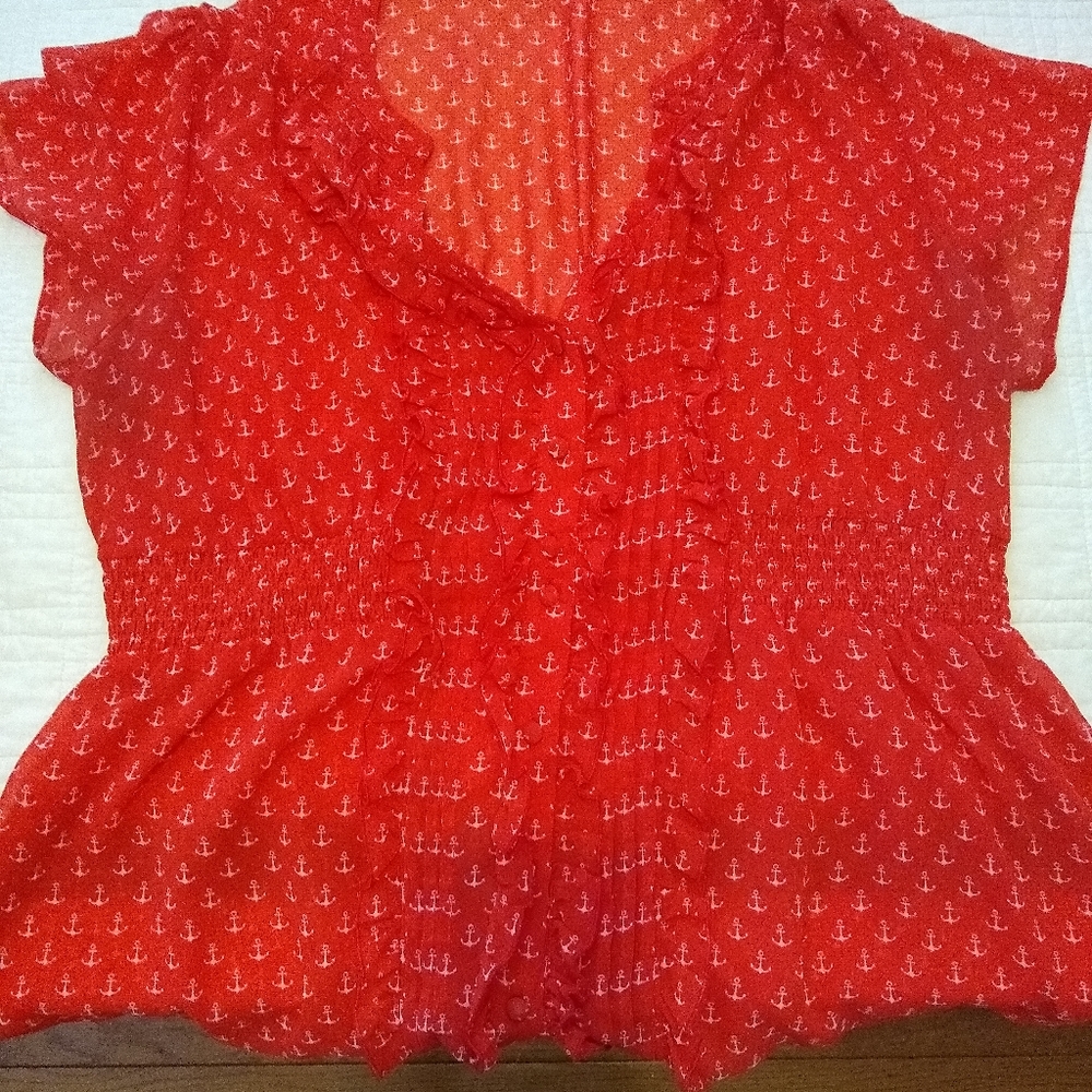 Torrid Size 2 sheer red shirt with Anchor print